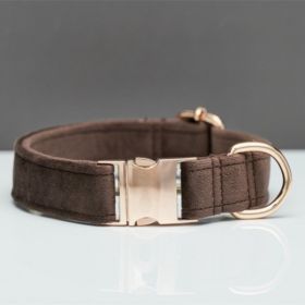 Multiple Colour Velvet Personalise Dog Collar Leash Set With Bow (Option: Brown-XS)
