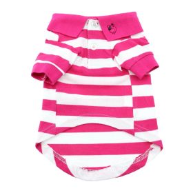 Striped Dog Polo (Color: Pink Yarrow and White, size: large)