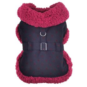 Sherpa-Lined Dog Harness Coat (Color: Black & Burgundy Dots, size: small)